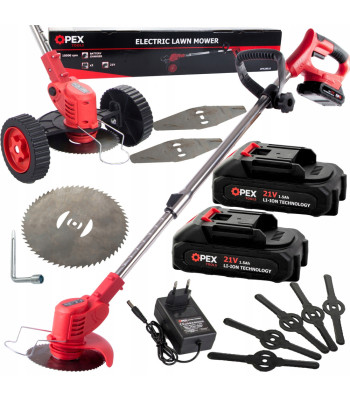 Akumuliatorinė žoliapjovė su ratukais OPEX TOOLS, 2 akumuliatoriai, 21 V, 200 W, OPX28025, 88–124 cm