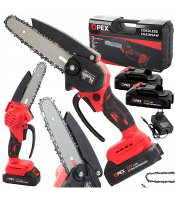 Akumuliatorinis grandininis pjūklas OPEX TOOLS su 2 akumuliatoriais, įkrovikliu ir lagaminu (OPX28026, 6", 21V)
