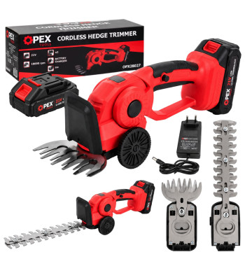 Akumuliatorinės sodo žirklės žolei ir gyvatvorėms, 2 viename, OPEX TOOLS OPX28027, 21 V