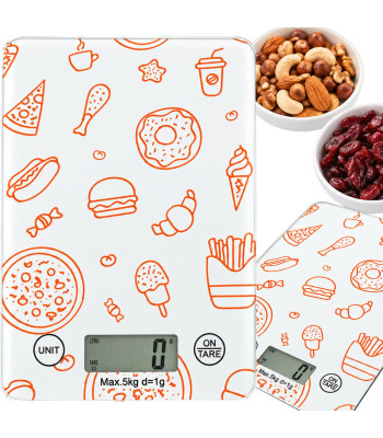 Elektroninės virtuvinės svarstyklės su stikliniu paviršiumi, tara ir LCD ekranu, 5 kg, 1 g, 15 × 21,5 cm, 17157