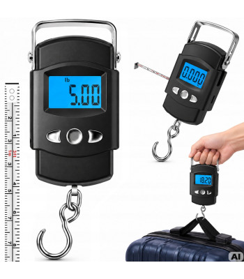 Elektroninės bagažo ir žvejybinės svarstyklės su matavimo juosta, 50 kg, 100 cm