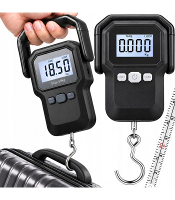 Elektroninės bagažo ir žvejybinės kabamosios svarstyklės su LCD ekranu ir matavimo juosta, 50 kg, 10 g, 160 cm