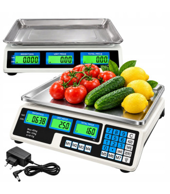 Elektroninės prekybinės svarstyklės su kainos skaičiavimo funkcija ir akumuliatoriumi, 40 kg, 2 g