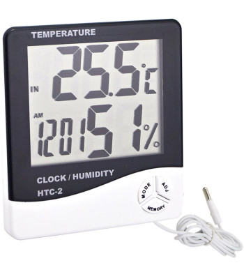 Elektroninis LCD termometras su vidaus ir lauko temperatūros bei oro drėgmės matavimu, laikrodžiu, data ir žadintuvu – 01310