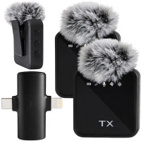 Belaidžių prisegamų mikrofonų rinkinys telefonui, USB-C / Lightning, 2 vnt.