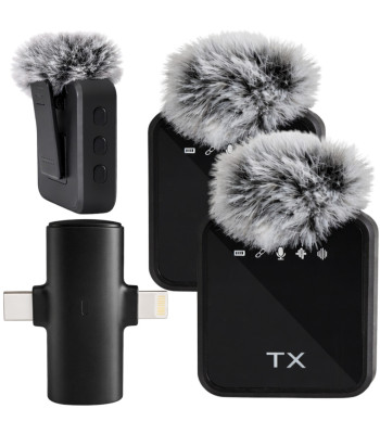 Belaidžių prisegamų mikrofonų rinkinys telefonui, USB-C / Lightning, 2 vnt.