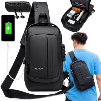 Miesto kuprinė per petį su USB jungtimi, atspari vandeniui, su kodine spyna, 35 × 20 × 12 cm