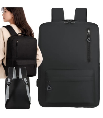 Didelė miesto sportinė kuprinė su USB jungtimi, juoda, 45 × 30 × 16 cm