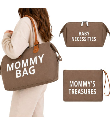 Krepšys mamai Mommy Bag su kosmetine ir skyreliais, 3 dalių rinkinys, didelis