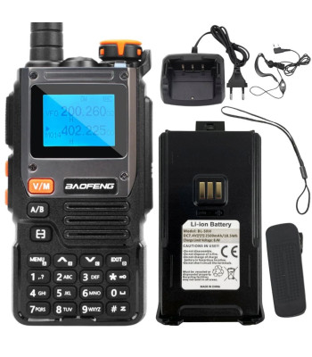 Nešiojamoji racija su žibintuvėliu, 5 W, iki 30 km, 2600 mAh, juoda, Baofeng UV-K61 PRO, 12 × 6,5 × 4 cm
