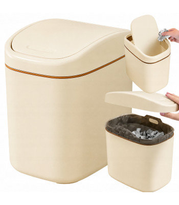 Mini šiukšliadėžė su atverčiamu dangteliu, kreminė, 2 l