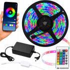 RGB LED juosta su programėle, muzikos sinchronizavimu, nuotolinio valdymo pulteliu ir maitinimo adapteriu, 10 m, 12 V, 2835RGB