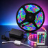 RGB LED juosta su programėle, muzikos sinchronizavimu, nuotolinio valdymo pulteliu ir maitinimo adapteriu, 10 m, 12 V, 2835RGB