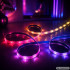RGB LED juosta su programėle, muzikos sinchronizavimu, nuotolinio valdymo pulteliu ir maitinimo adapteriu, 10 m, 12 V, 2835RGB