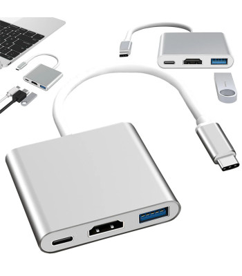 USB-C šakotuvas-adapteris su USB 3.0 ir HDMI, 3-in-1, 4K