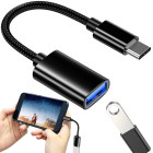 USB-C į USB-A 3.0 OTG adapteris su pintu kabeliu, juodas, 11 cm