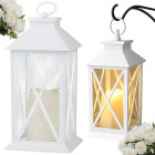 Dekoratyvinis LED lampionas su elektrine žvake, baltas, 28cm x 14cm x 14cm