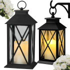 Dekoratyvinis LED žibintas-lampionas su elektrine žvake, juodas, 28cm x 14cm x 14cm