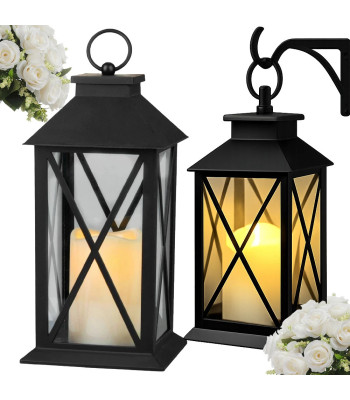 Dekoratyvinis LED žibintas-lampionas su elektrine žvake, juodas, 28cm x 14cm x 14cm