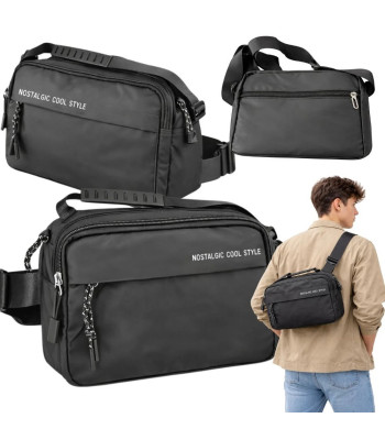 Vyriška rankinė per petį ir į ranką, crossbody, juoda, reguliuojamu dirželiu, 30 × 9 × 21 cm