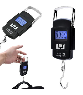 Elektroninės kablinės bagažo ir žvejybos svarstyklės su LCD ekranu, 50 kg