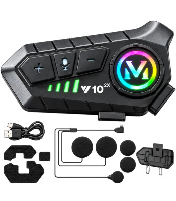Motociklo šalmo interkomas su mikrofonu, Bluetooth, RGB ir USB-C, U10 2X