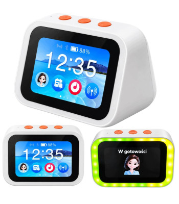 Išmanusis AI laikrodis su jutikliniu ekranu, balso asistentu ir Bluetooth garsiakalbiu, 11,5 × 8 × 7 cm