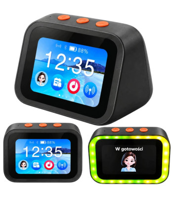 Išmanusis AI stalo laikrodis su jutikliniu ekranu, balso asistentu, Bluetooth ir LED apšvietimu