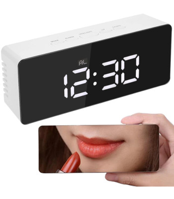 Daugiafunkcis LED žadintuvas su termometru, veidrodiniu ekranu ir datos rodymu, 4 viename, 14 × 6 × 3,5 cm