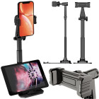 Reguliuojamas 360° pasukamas telefono ir planšetės stovas filmavimui, juodas, 15 × 10 cm, 25,5–34 cm