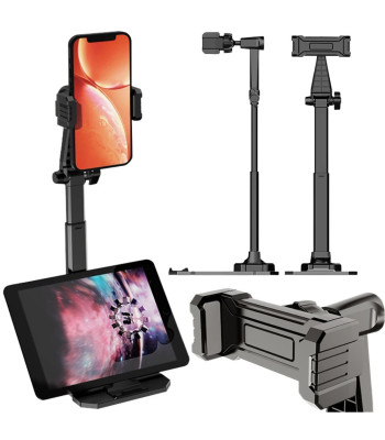 Reguliuojamas 360° pasukamas telefono ir planšetės stovas filmavimui, juodas, 15 × 10 cm, 25,5–34 cm