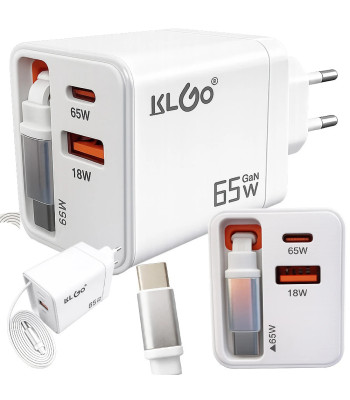Universalus greitojo įkrovimo tinklo įkroviklis su USB-C laidu, 65 W, PD-75