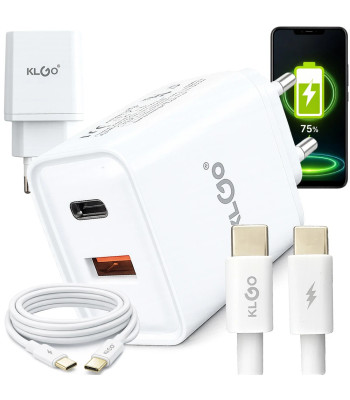 Tinklo įkroviklis telefonui su USB-C ir USB-A jungtimis bei kabeliu, KLGO PD-22, 35 W