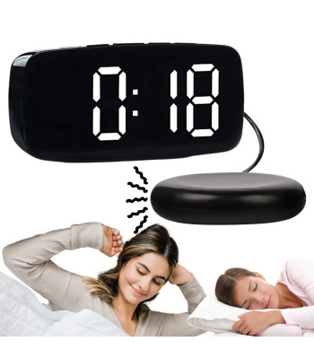 Elektroninis žadintuvas su vibraciniu padu ir LED ekranu, juodas, 12 cm × 6 cm, padas 9 cm × 2 cm