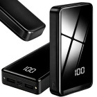 Išorinė baterija su 4 USB prievadais ir 2 LED žibintuvėliais, juoda, 20000 mAh