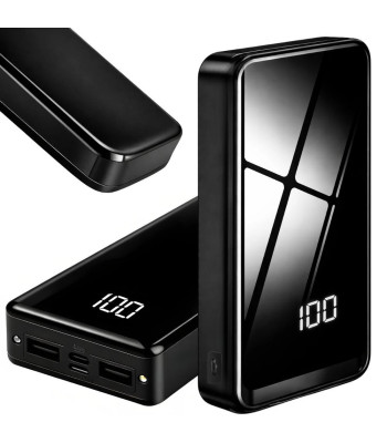 Išorinė baterija su 4 USB prievadais ir 2 LED žibintuvėliais, juoda, 20000 mAh