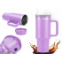 Terminis puodelis su šiaudeliu ir rankena, violetinis, 1200ml