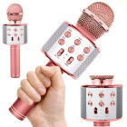 Belaidis karaokės mikrofonas su „Bluetooth“ garsiakalbiu ir balso moduliatoriumi, rožinis, 23 cm