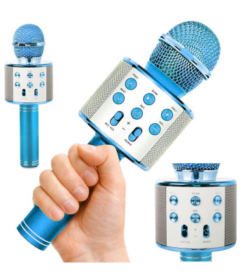 Apvalus belaidis „Bluetooth“ karaoke mikrofonas su garsiakalbiu ir balso moduliatoriumi