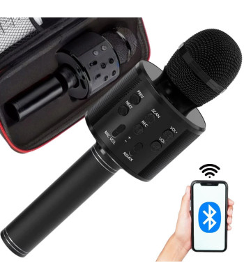 Belaidis „Bluetooth“ karaoke mikrofonas su garsiakalbiu ir dėklu, įvairūs režimai
