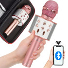 Belaidis „Bluetooth“ karaoke mikrofonas su garsiakalbiu ir dėklu, rožinis