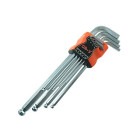 Ilgų šešiabriaunių raktų su rutuliniais antgaliais rinkinys, CV LONG 9X, 1.5–10 mm