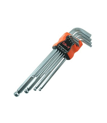Ilgų šešiabriaunių raktų su rutuliniais antgaliais rinkinys, CV LONG 9X, 1.5–10 mm