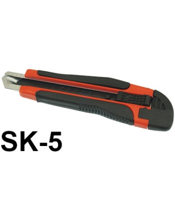 Ištraukiamas segmentinis peilis tapetams su TPR rankena ir metaliniu slankikliu, SK-5, 18mm