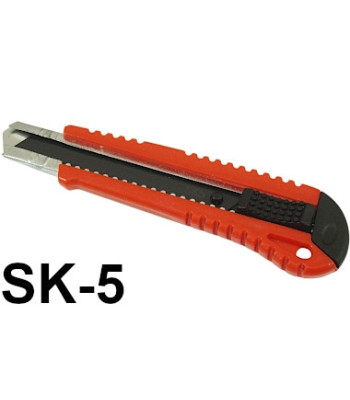 Ištraukiamas segmentinis tapetų peilis, plastikinis korpusas, metalinis slankiklis, 18 mm, SK-5