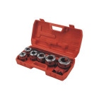 Vamzdžių sriegimo įrankių rinkinys su terkšle ir lagaminu, 9 dalių, 1/4''–3/8''–1/2''–3/4''–1''–5/4''