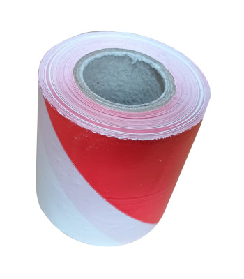 Įspėjamoji ženklinimo juosta, balta ir raudona, 75mm x 100m