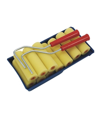 Kempininių dažymo volelių su dažų vonele rinkinys, 10 vnt., 100MM FOAM CUV-30CM 2xHNDL:25CM 10+3+2