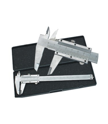 Nerūdijančiojo plieno slankmatis plastikiniame dėkle, 150 mm, 0,02 mm, INOX