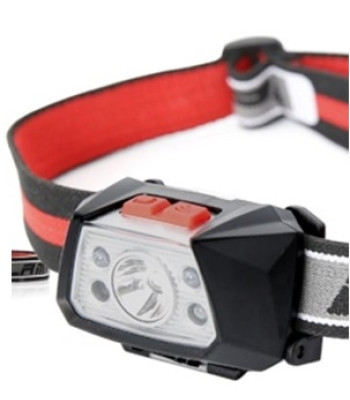 Įkraunamas LED galvos žibintuvėlis su jutikliu, 3 režimai, 3 W + 2 raudoni LED, 900 mAh, USB